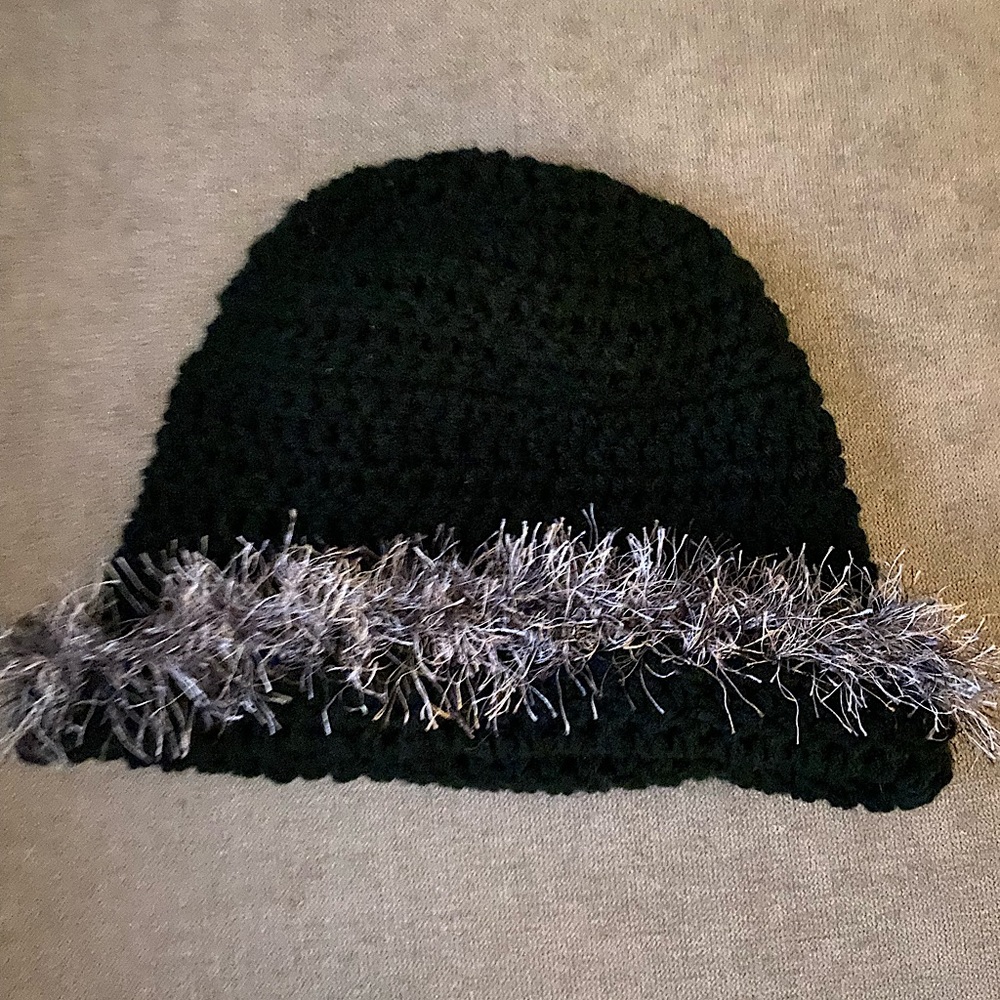 Homemade Woman’s crocheted Winter Hats Black, Blue,& Light Blue